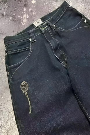 Lacivert Back Side Skull Head Salaş Baggy Kot Pantolon