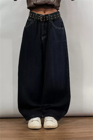 Lacivert Dragon Vintage Yıkamalı Baggy Y2K Pantolon