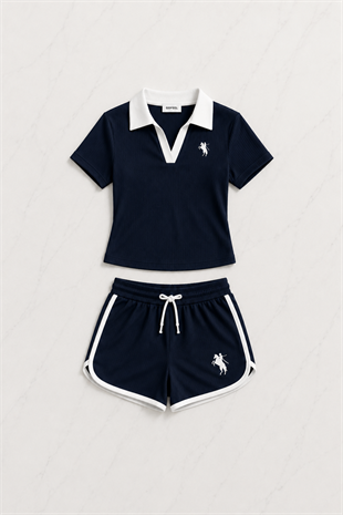 Lacivert Fit Polo Yaka Şort Takım