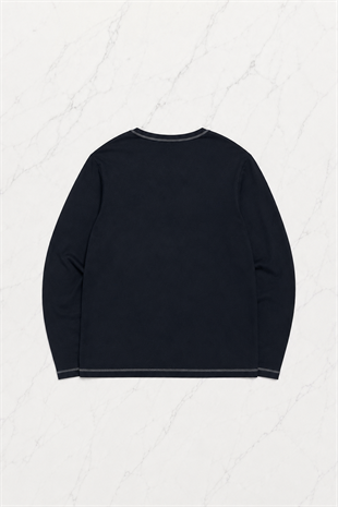 Lacivert Gotik Skull Cross Motifli Dikiş Detaylı Y2K Unisex Sweatshirt