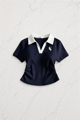 Lacivert Polo Yaka Fitilli Likralı Premium Eşofman Takımı