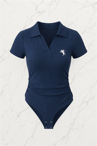 Lacivert Polo Yaka Fitilli Likralı Premium Zıbın
