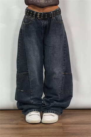Lacivert Retro Yıkamalı Harajuku Baggy Y2K Pantolon