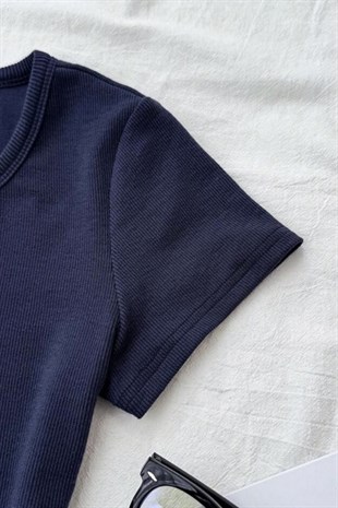 Lacivert Soft Detaylı Nakışlı Çıtçıtlı Bluz