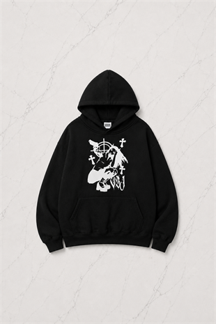 Legend Girl Siyah Kapüşonlu Oversize Unisex Sweatshirt