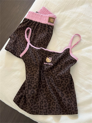 Leopar Kiss Kahverengi Hello Kitty Alt Üst Takım