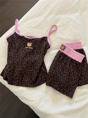 Leopar Kiss Kahverengi Hello Kitty Alt Üst Takım