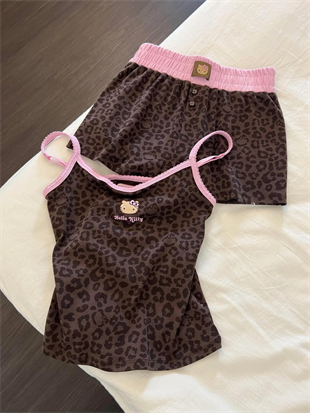 Leopar Kiss Kahverengi Hello Kitty Alt Üst Takım