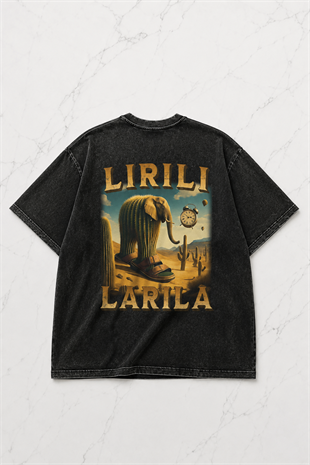 Lirili Larila Baskılı Yıkamalı Vintage Unisex Oversize T-Shirt