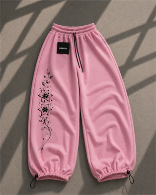 Long Flower Detaylı Baggy Unisex Eşofman Altı