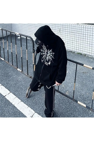 2k Harajuku Heart Spider Web Detail Vintage Oversize Hırka