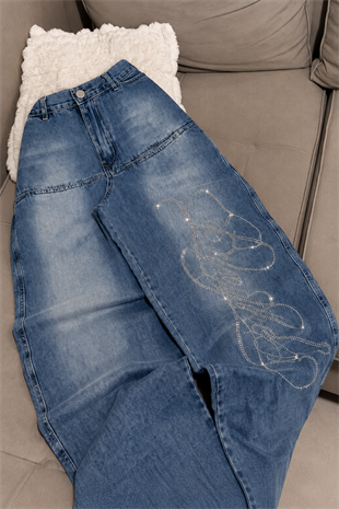 Mavi Angel Baby Parlak Taşlı Baggy Pantolon