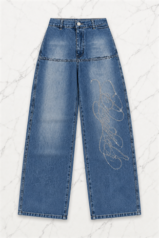 Mavi Angel Baby Parlak Taşlı Baggy Pantolon