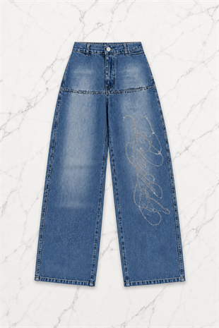 Mavi Angel Baby Parlak Taşlı Baggy Pantolon