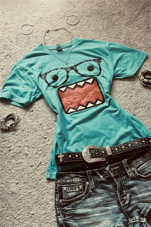 Mavi Domo Kun Harajuku Y2K Kısa Kollu Crop