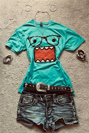 Mavi Domo Kun Harajuku Y2K Kısa Kollu Crop