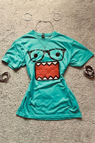 Mavi Domo Kun Harajuku Y2K Kısa Kollu Crop
