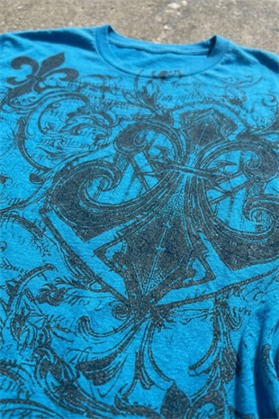 Mavi Fleur-De-Lis Gotik Y2K Kısa Kollu Crop