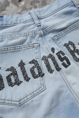 Mavi Satans Babe Taşlı Y2K Mini Şort