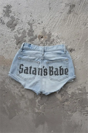 Mavi Satans Babe Taşlı Y2K Mini Şort