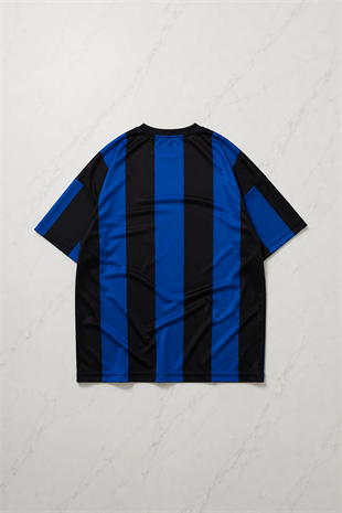 Mavi Siyah Çubuklu Inter Milan Jersey T-Shirt