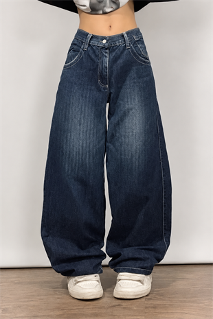 Mavi Skater Skull Arka Cep Yamalı Baggy Pantolon