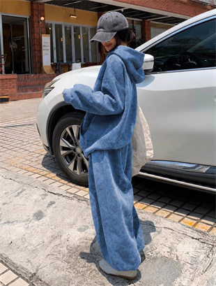 Mavi Washed Yıkamalı 3 İplik Eşofman Takımı