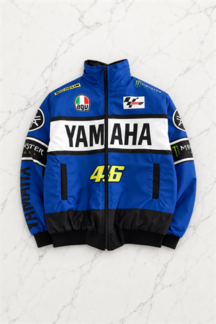 Mavi Yamaha Desenli Unisex Bomber Ceket