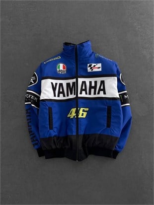 Mavi Yamaha Desenli Unisex Bomber Ceket