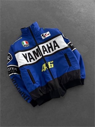 Mavi Yamaha Desenli Unisex Bomber Ceket
