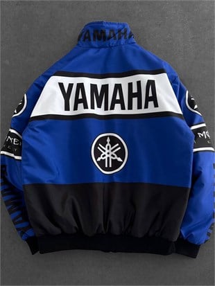 Mavi Yamaha Desenli Unisex Bomber Ceket