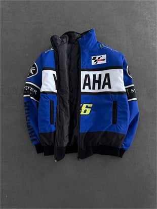 Mavi Yamaha Desenli Unisex Bomber Ceket
