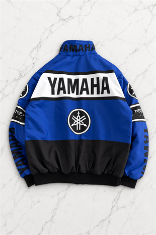 Mavi Yamaha Desenli Unisex Bomber Ceket