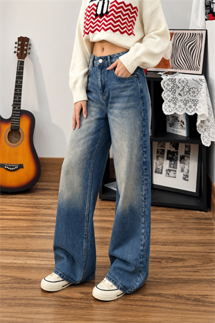 Mavi Yıkamalı Baggy Offline Jean