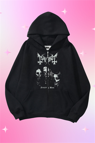 Metalic Facey Siyah Kapüşonlu Oversize Unisex Hırka