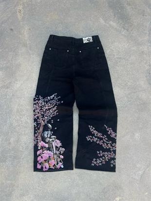 Midnight Blossom Nakışlı Wide Leg Jean