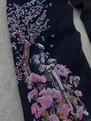 Midnight Blossom Nakışlı Wide Leg Jean