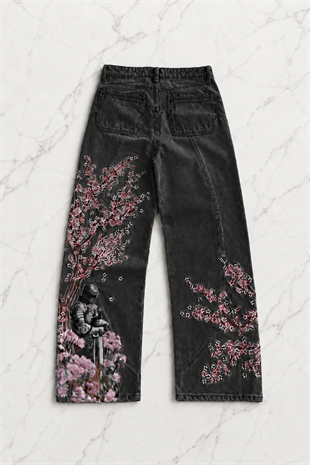Midnight Blossom Nakışlı Wide Leg Jean