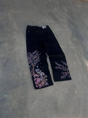 Midnight Blossom Nakışlı Wide Leg Jean
