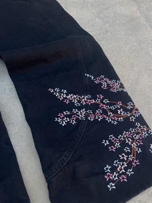 Midnight Blossom Nakışlı Wide Leg Jean