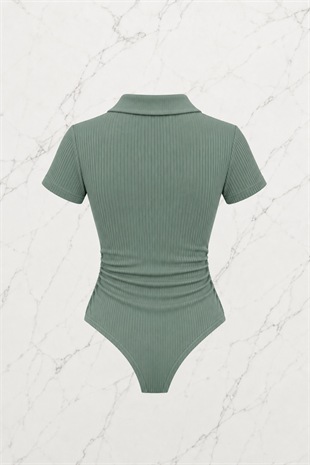 Mint Yeşili Polo Yaka Fitilli Likralı Premium Zıbın