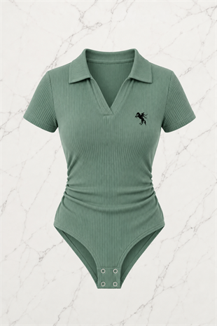 Mint Yeşili Polo Yaka Fitilli Likralı Premium Zıbın