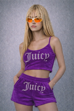 Mor Juicy Taşlı Alt Üst Şort Takım