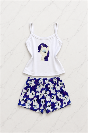 Mor My Little Pony Rarity Desenli Şık Alt Üst Kısa Takım