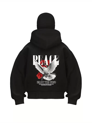 Peace Baskılı Kar Maskeli Ninja Unisex Sweatshirt Hırka