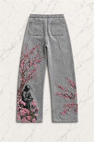 Night Blossom Gri Baggy Eşofman Altı