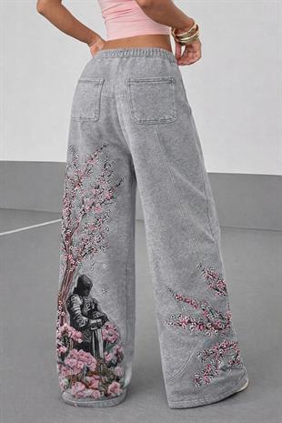Night Blossom Gri Baggy Eşofman Altı