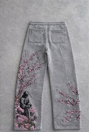 Night Blossom Gri Baggy Eşofman Altı