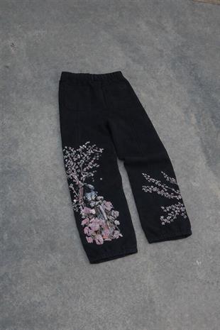Night Blossom Siyah Baggy Eşofman Altı