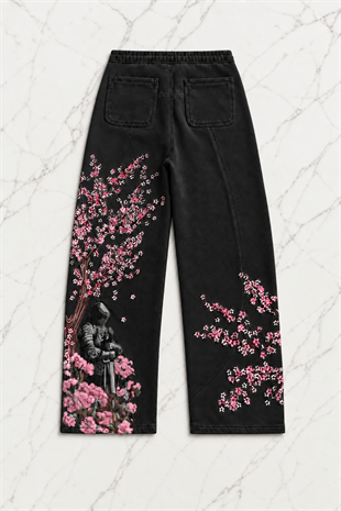 Night Blossom Siyah Baggy Eşofman Altı